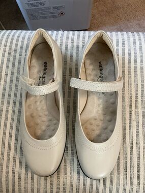 Walking Cradles Bone Leather Mary Jane Flats with Strap